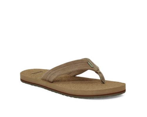 Sanuk Mens Beer Cozy Stacker Suede Brown Flip Flops | RKSMQW460